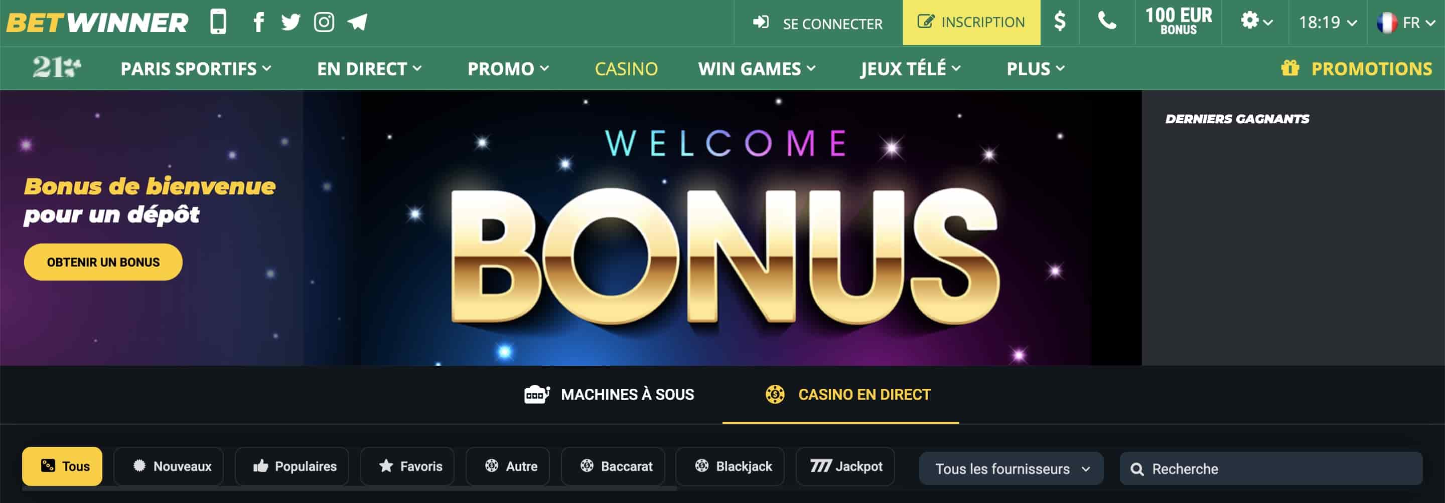 BetWinner Casino Homepage