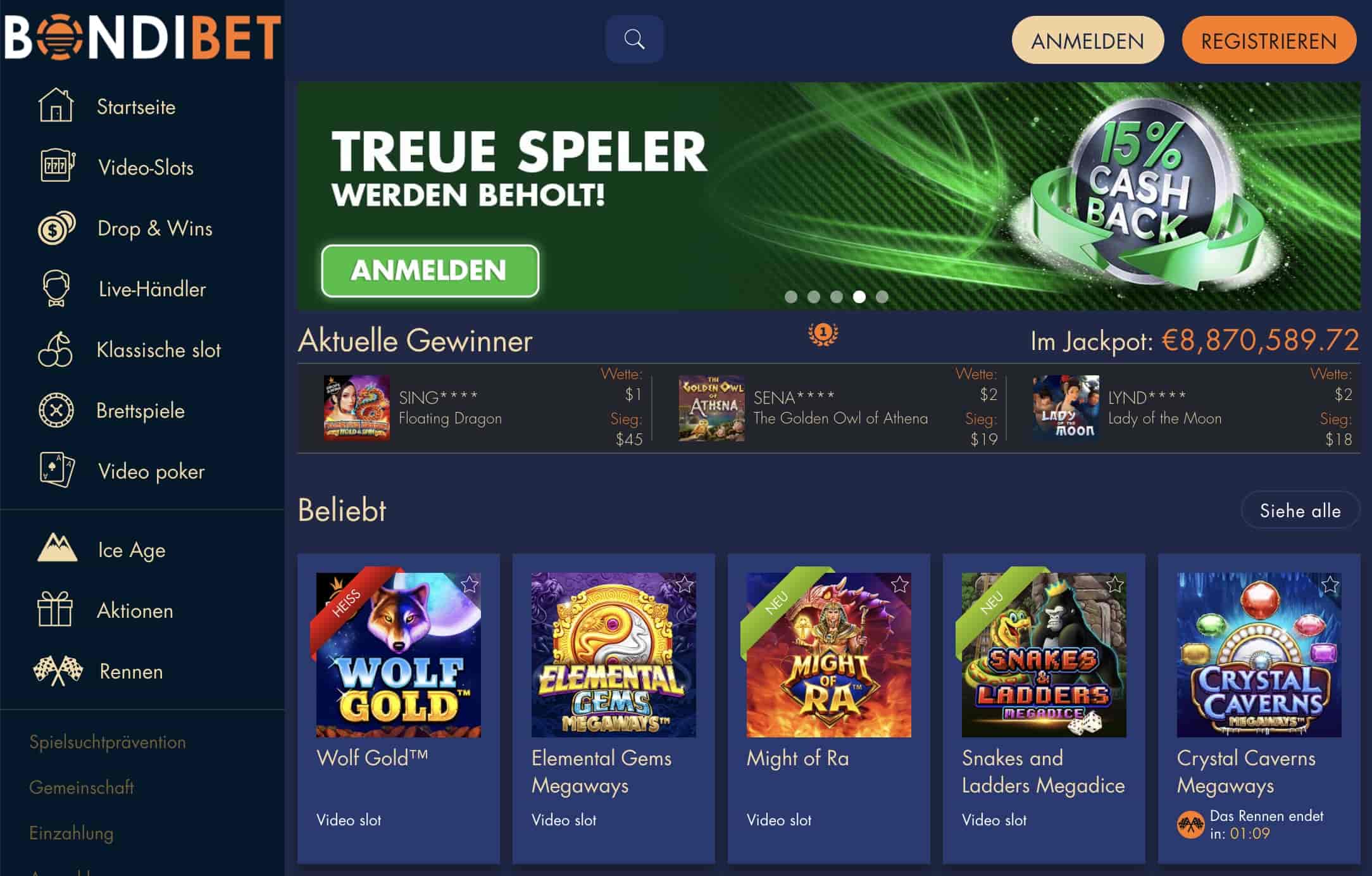  Bondibet Casino Homepage